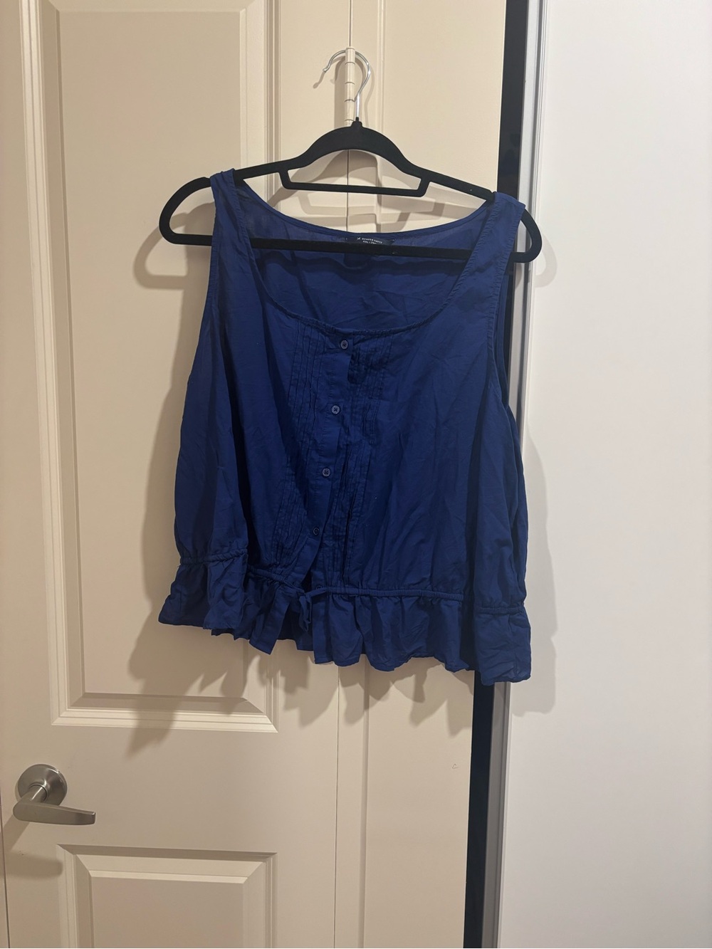 Denver Hayes Royal Blue Sleeveless Button-Front Ruffle-Hem Top